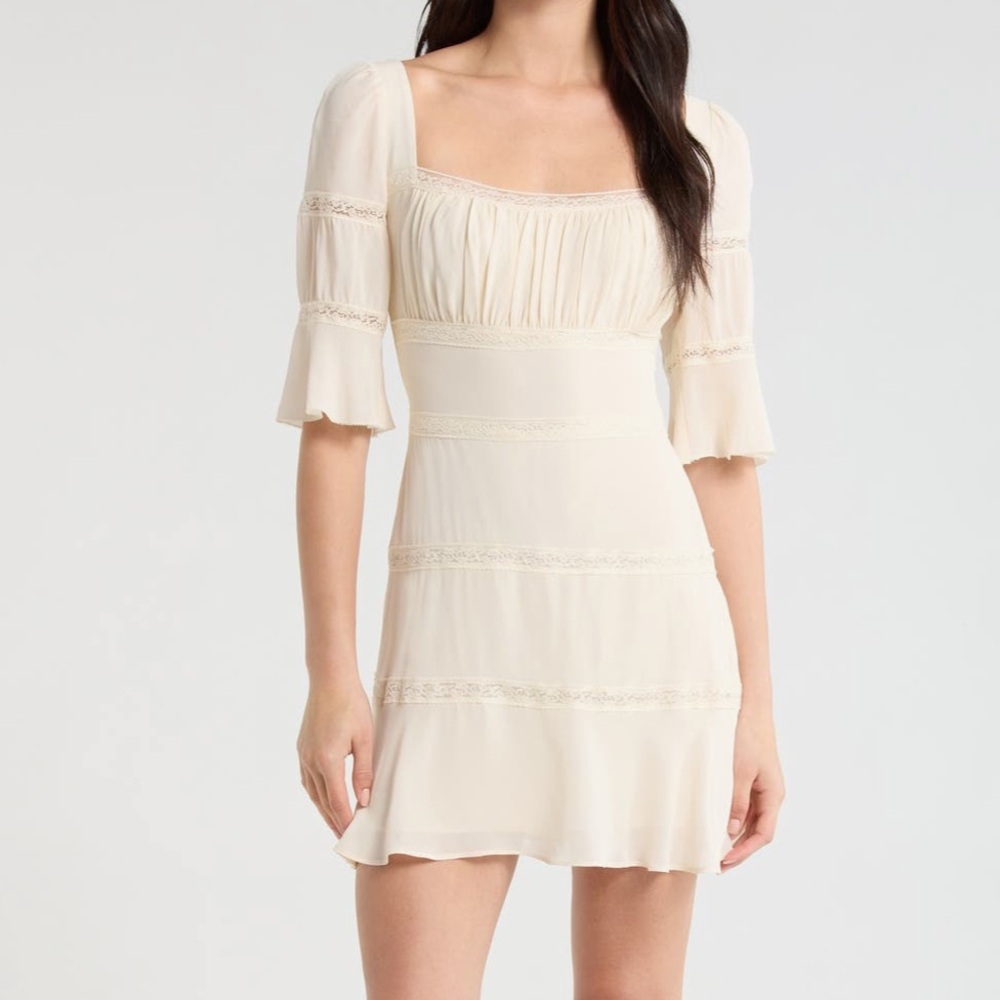 Reformation Claribel Lace Inset Bell Sleeve Minidress